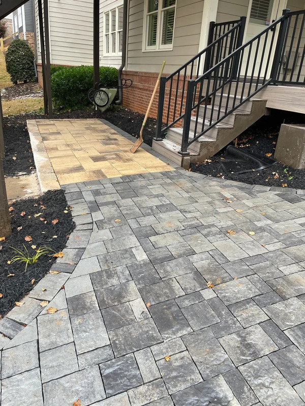 Finished paver walkway and planting beds